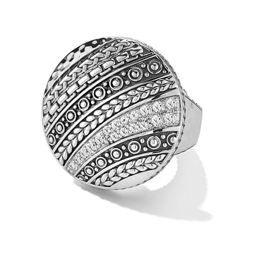 JAI Silver & White Topaz Disk Ring